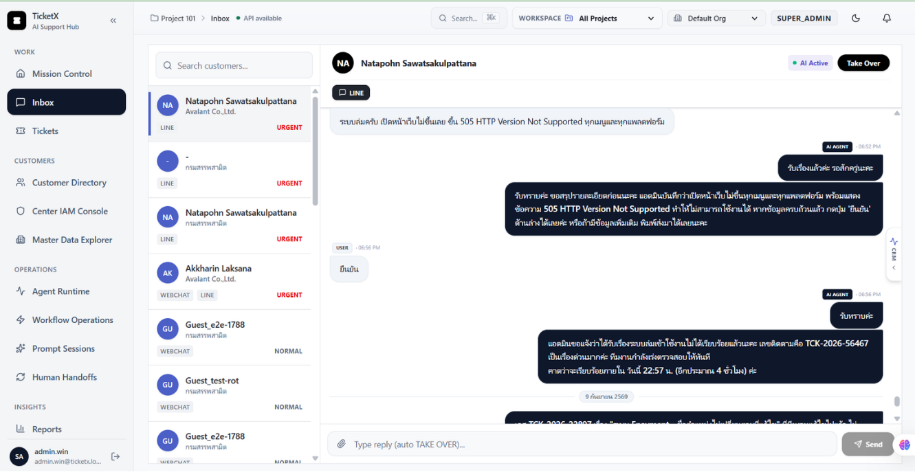 TicketX AI Support Hub Real-Time Inbox